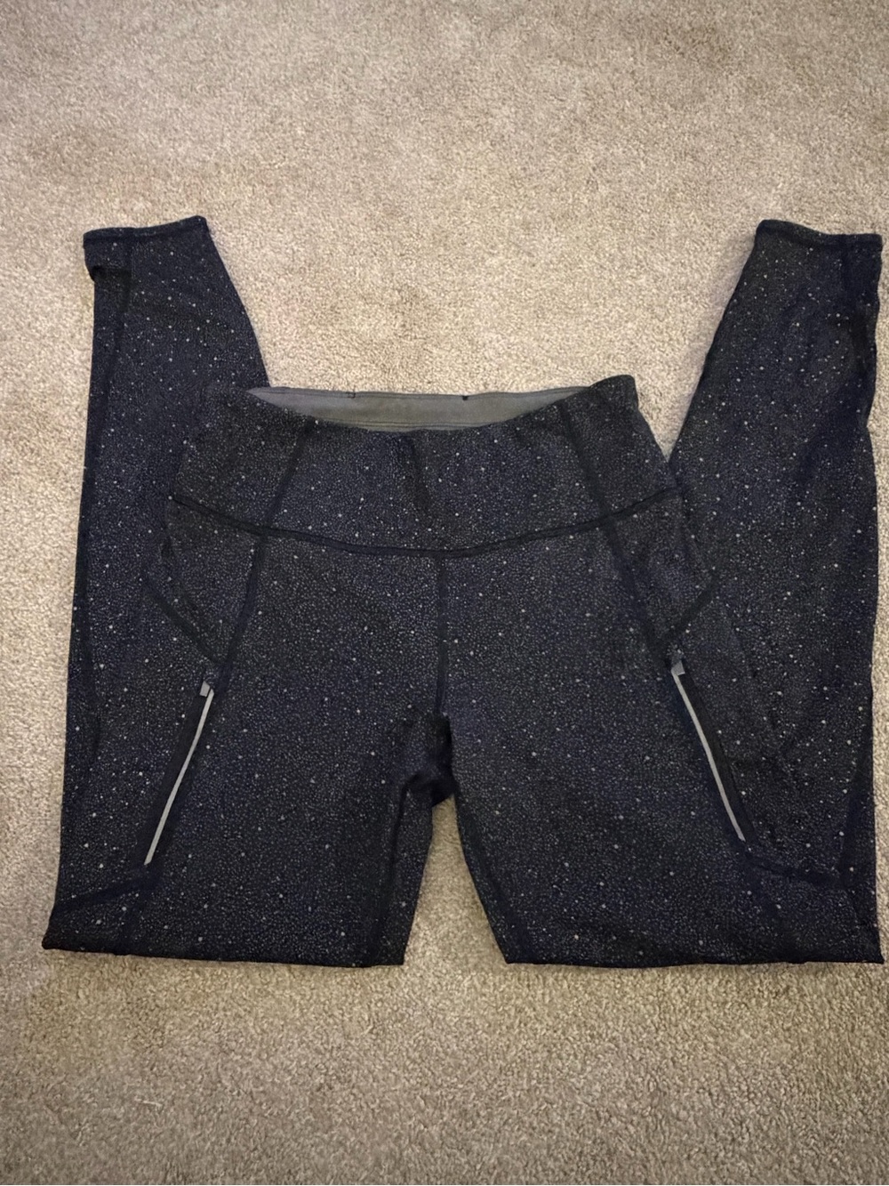 Athleta Rainier Reflective Tight Fleece-Lined Leggings Black Speckle Sz M Tall